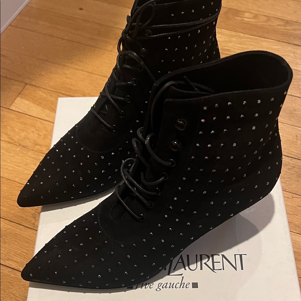 Yves Saint Laurent Black Lace-Up Studded Boots NWT tried on only - Picture 5 of 14